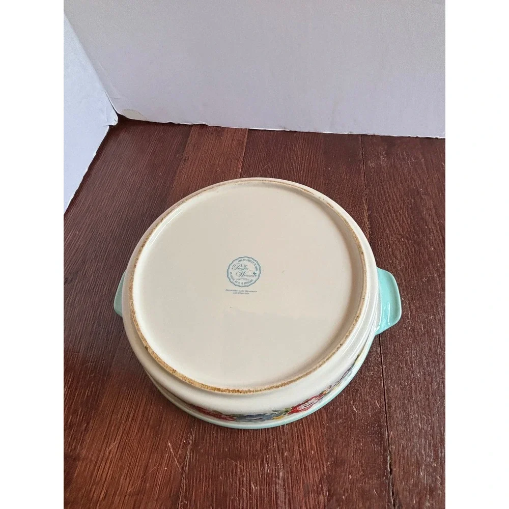 Pioneer Woman Breezy Blossom Round Baker Teal Stoneware 9
